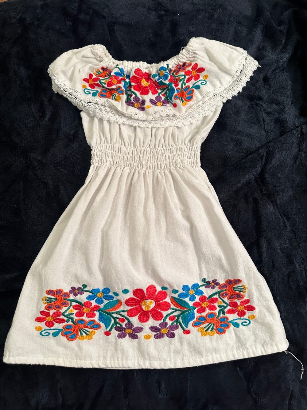 GIRLS' EMBROIDERED FLOWERS BOHO PEASANT Dress Sundress Party– 4–5T
